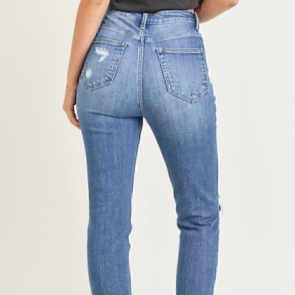 High Rise Medium Wash Relaxed Fit Distressed Skinny Jean - Picture 5 of 9